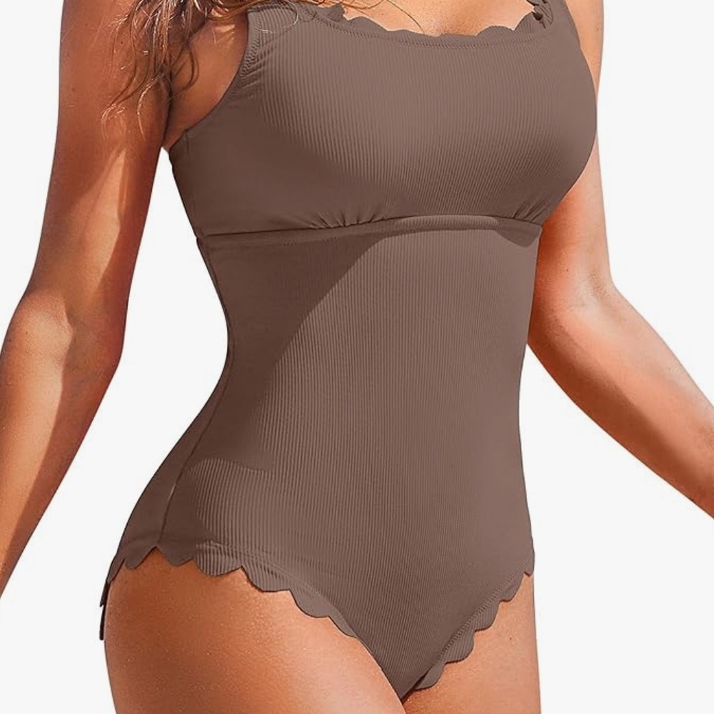 Charmo Scalloped Brown One-Piece Swimsuit